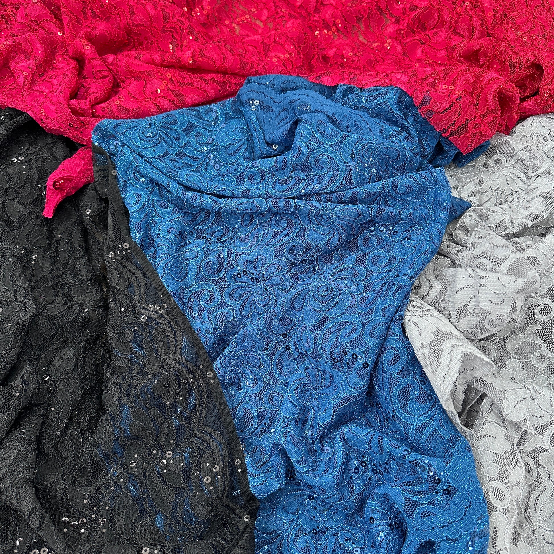 FS508_1 Floral Sequins Lace | Fabric | drape, Fabric, fashion fabric, Lace, New, Plain, Sequins, sewing, Stretchy, textured | Fabric Styles