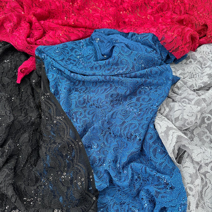 FS508_1 Floral Sequins Lace | Fabric | drape, Fabric, fashion fabric, Lace, New, Plain, Sequins, sewing, Stretchy, textured | Fabric Styles