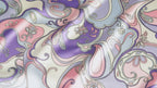 Pink & Purple Retro Paisley Print Stretch Satin Dress Fabric