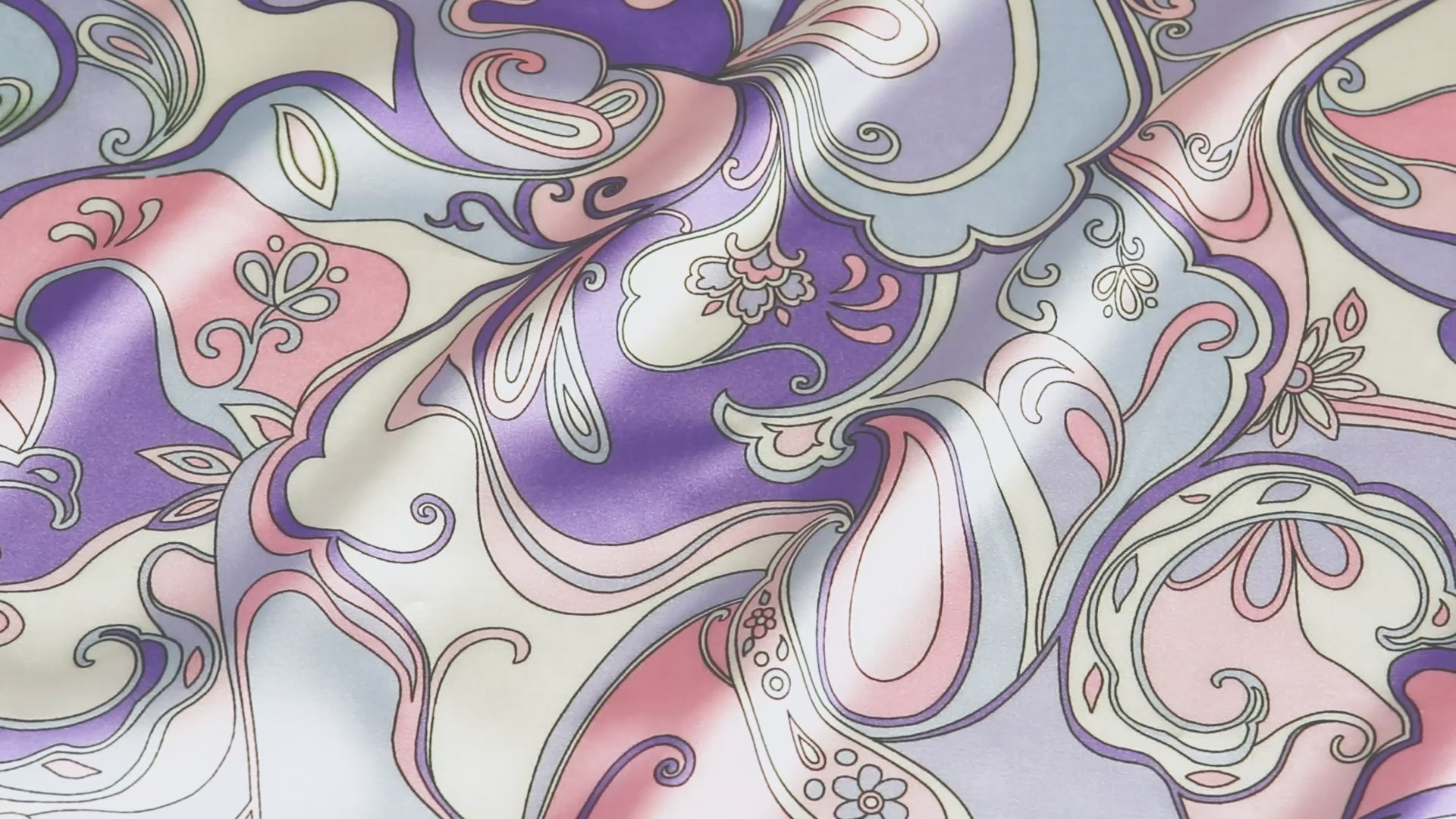 Pink & Purple Retro Paisley Print Stretch Satin Dress Fabric