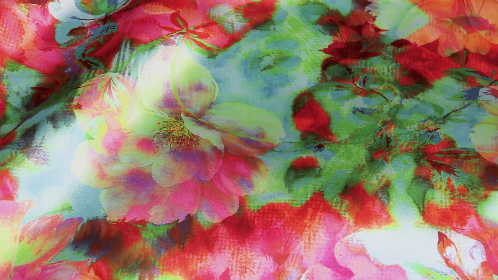 Vibrant Pink & Green Watercolour Floral Print Stretch Satin Fabric
