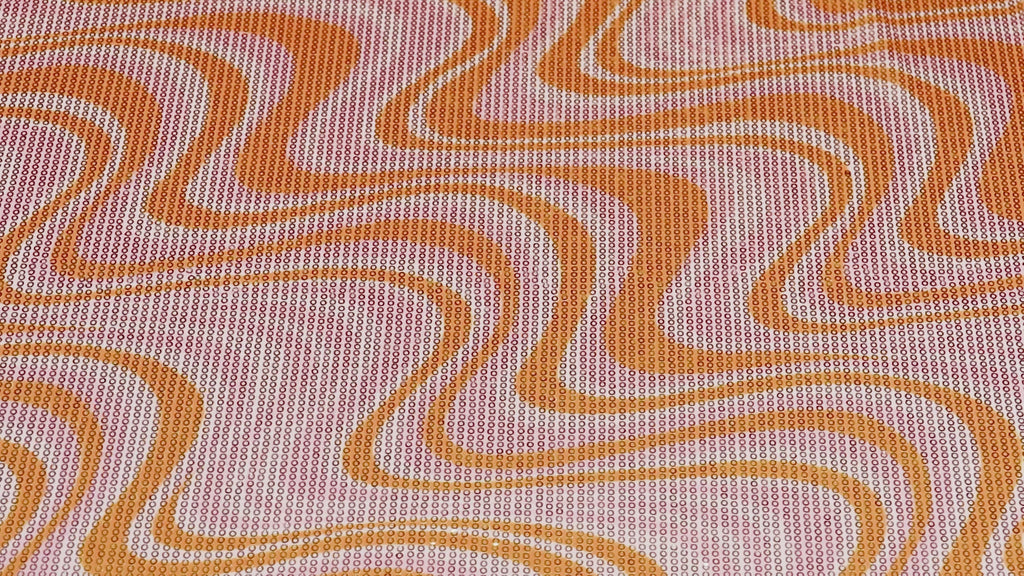 Pink & Orange Geometric Print Stretch Sequin Fabric