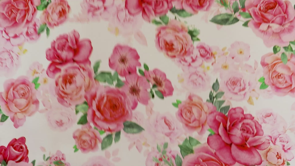 Pink Coral Watercolour Rose Woven Crepe Dress Fabric