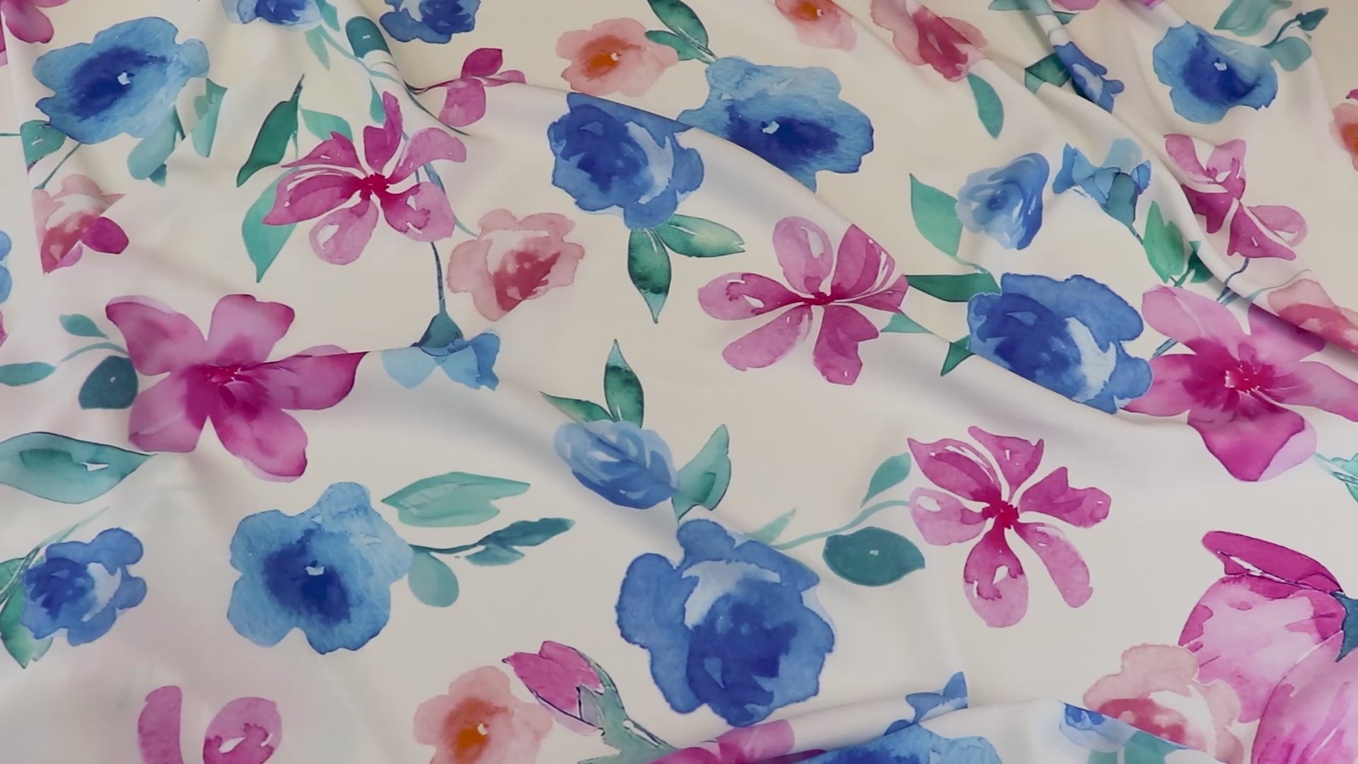 Pink Blue Watercolour Floral Woven Crepe Dress Fabric