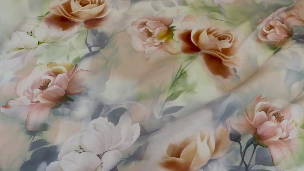 Peach Blush Rose Floral Woven Crepe Dress Fabric