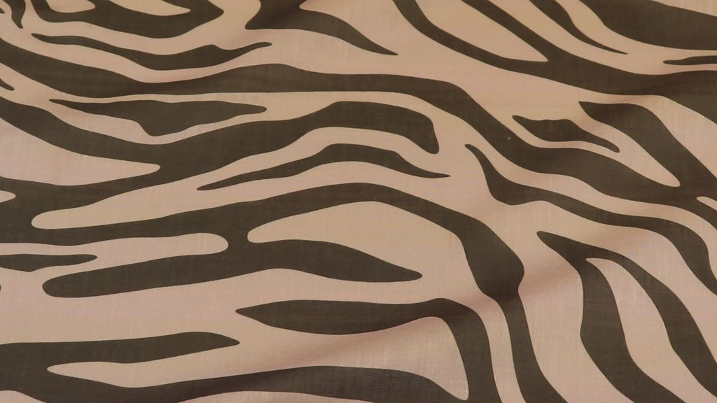 Beige & Black Zebra Animal Print Linen Look Fabric