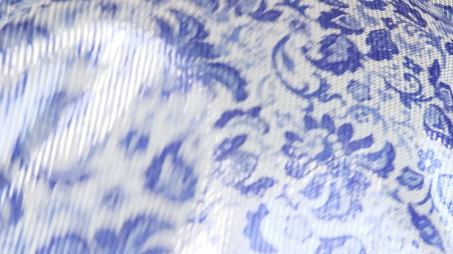 Blue & White Porcelain Floral Print Stretch Sequin Fabric