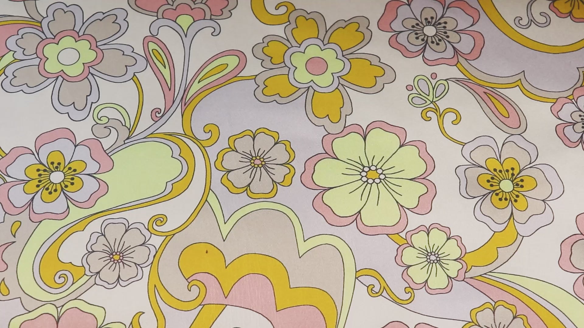 Retro Floral Print Stretch Satin Dress Fabric – Pink Yellow Lilac