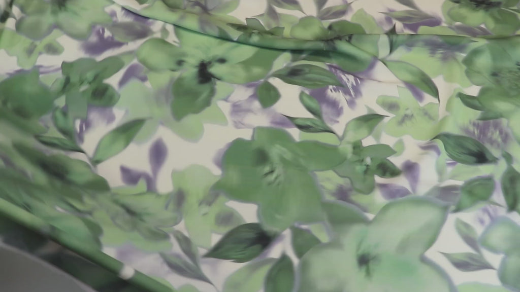 Sage Green Watercolour Floral Woven Crepe Dress Fabric