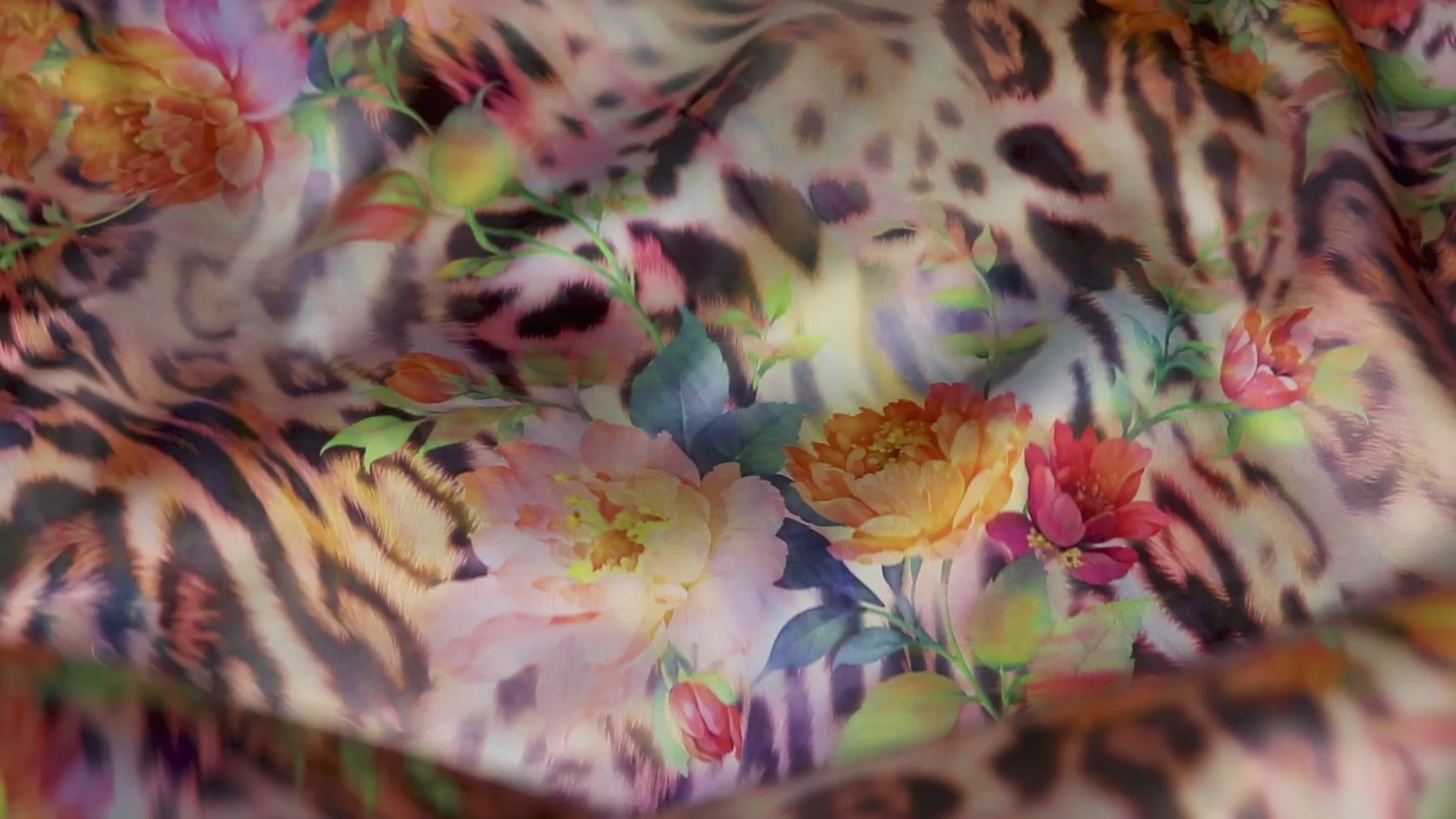 Floral Leopard Animal Print Stretch Satin Dress Fabric