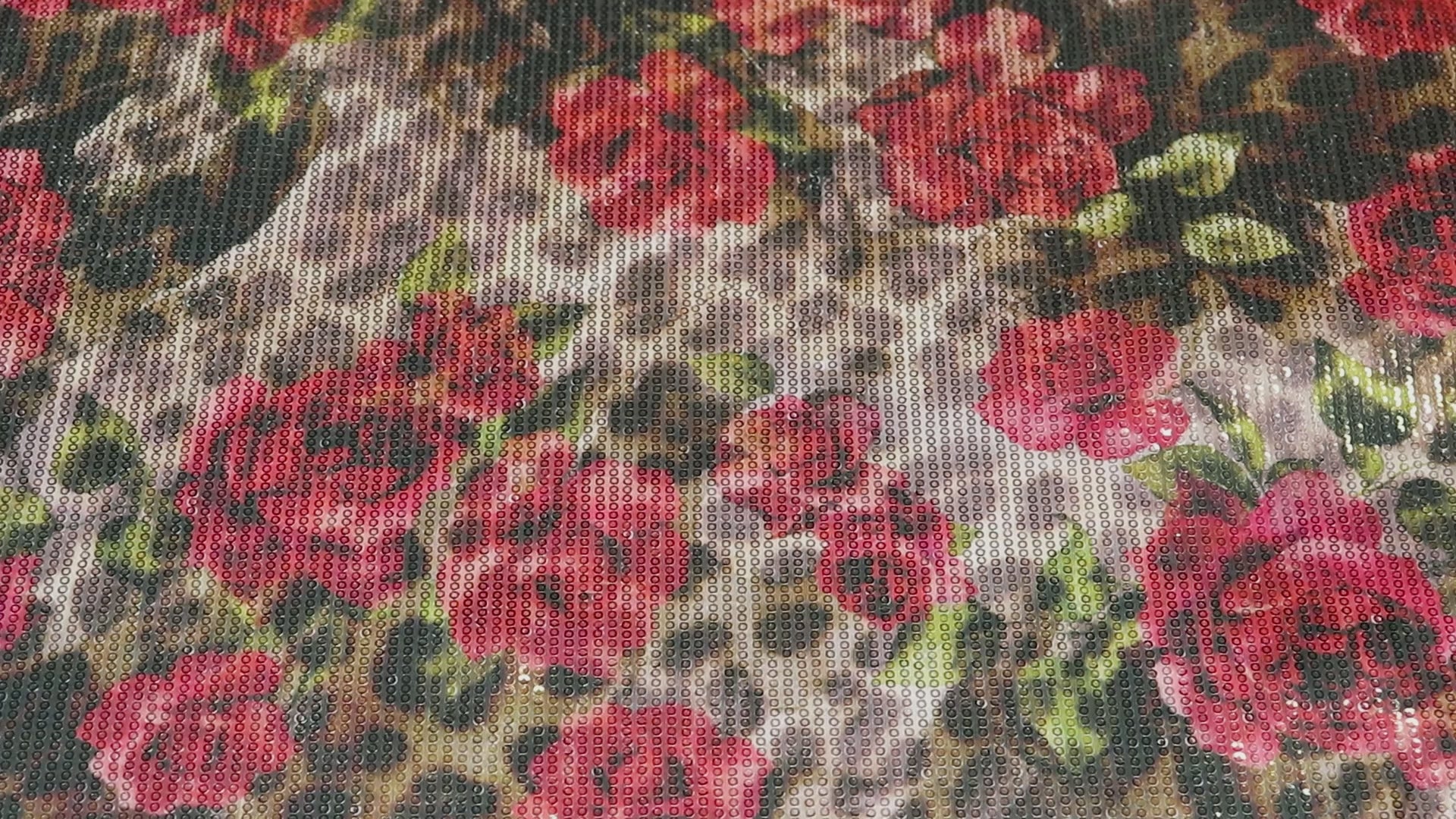 Brown Leopard & Red Rose Floral Print Stretch Sequin Fabric