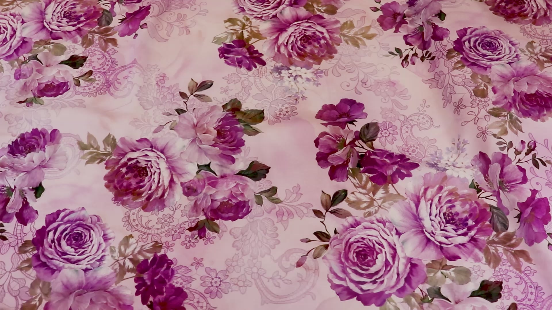 Pink Lilac Rose and Lace Print Woven Crepe Dress Fabric