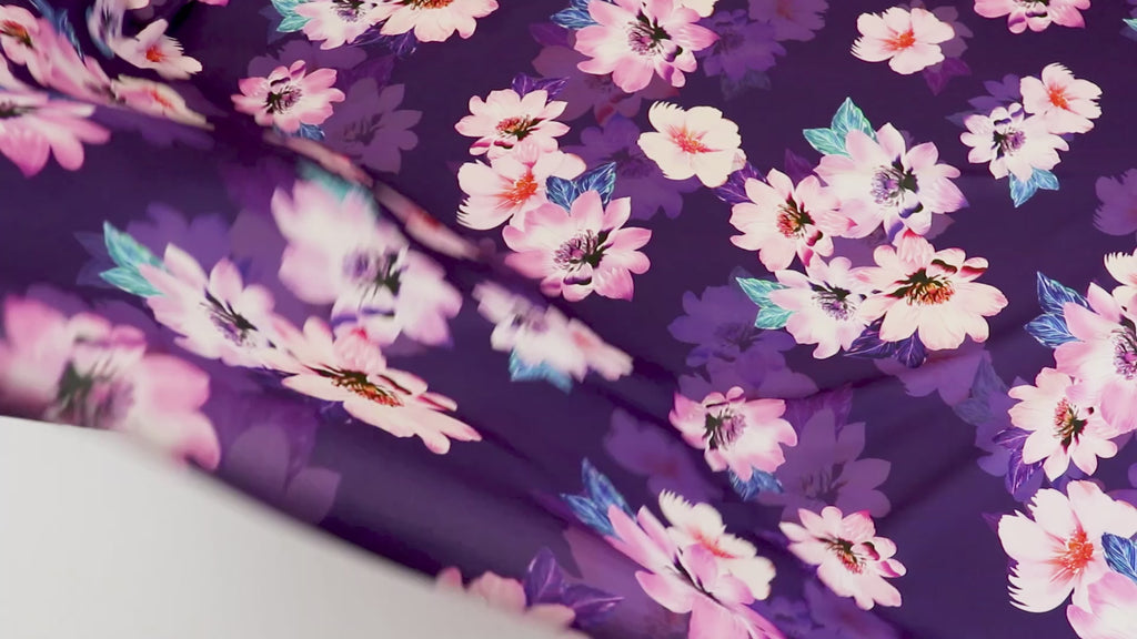 Purple Pink Floral Crepe Dress Fabric