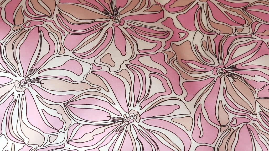 Pink Abstract Floral Print Stretch Satin Dress Fabric