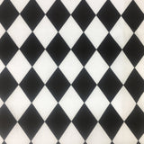 FS687_1 Harlequin | Fabric | Black, Check, drape, Fabric, fashion fabric, Harlequin, making, Poly, Poly Cotton, sewing, Skirt, Squares, Tartan, White | Fabric Styles