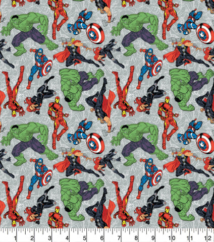 FS641_1 Marvel Heroes Line Art Grey | Fabric | Blue, Brand, Branded, Children, comic, comics, Cotton, Fabric, fashion fabric, Flash, hero, Hulk, Iron Man, Kids, Light blue, logo, making, man, Marvel, Navy, super, superhero | Fabric Styles