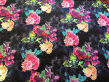 FS004_2 Bright Floral Scuba Fabric | Fabric | Black, Dress, Fabric, Floral, Flowers, Material, Pink, Print, Printed Fabric, Purple, Scuba, Splash, Stretch, summer, Swim, Tie Dye | Fabric Styles