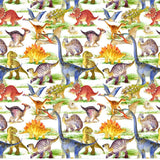 FS1027 Dinosaur Land Cotton Fabric White | Fabric | children, Cotton, Dino, Dinosaur, Dinosaurs, drape, Fabric, fashion fabric, Kids, Lightning, making, sewing, Skirt | Fabric Styles