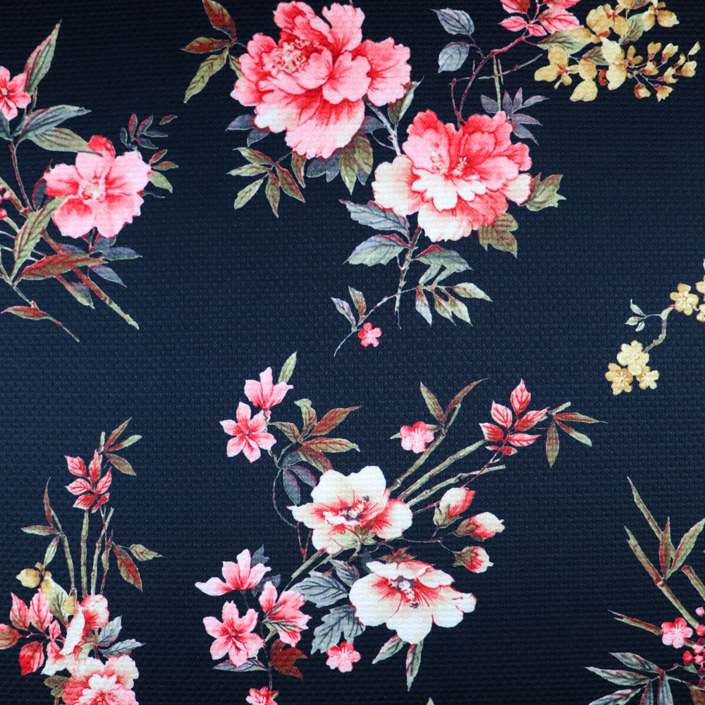 FS955 Black Floral Jacquard | Fabric | Fabric, fashion fabric, Floral, Jacquard, jersey, Purple, Sale, sewing, stretch, White | Fabric Styles