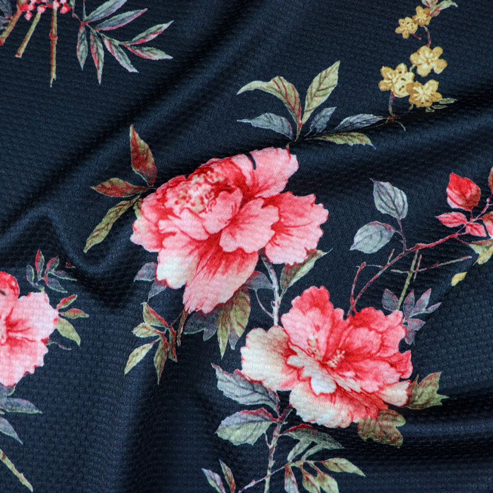 FS955 Black Floral Jacquard | Fabric | Fabric, fashion fabric, Floral, Jacquard, jersey, Purple, Sale, sewing, stretch, White | Fabric Styles