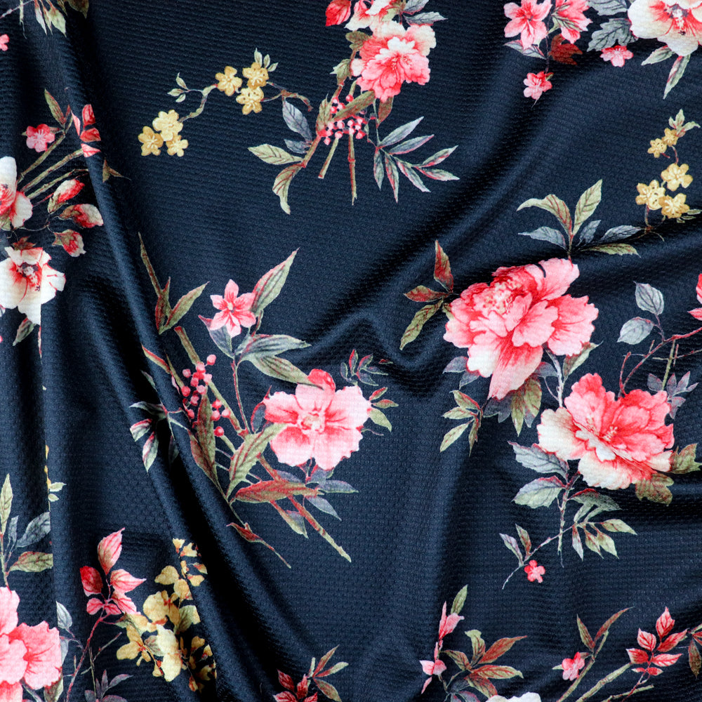 FS955 Black Floral Jacquard | Fabric | Fabric, fashion fabric, Floral, Jacquard, jersey, Purple, Sale, sewing, stretch, White | Fabric Styles
