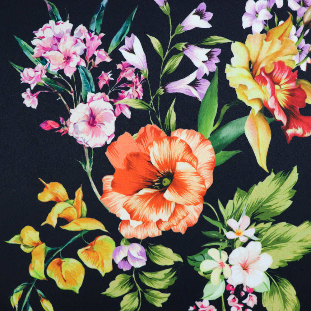 FS950 Embelia Floral | Fabric | Fabric, fashion fabric, Floral, jersey, Purple, Scuba Crepe, sewing, stretch, White | Fabric Styles