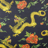 FS702 Dragon Floral Silky Stretch Knit Fabric Black | Fabric | Animal, Dragon, drape, Fabric, fashion fabric, floral, flower, Gold, Sale, sewing, Soft Touch, spandex, Stretchy | Fabric Styles