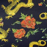 FS702 Dragon Floral Silky Stretch Knit Fabric Black | Fabric | Animal, Dragon, drape, Fabric, fashion fabric, floral, flower, Gold, Sale, sewing, Soft Touch, spandex, Stretchy | Fabric Styles