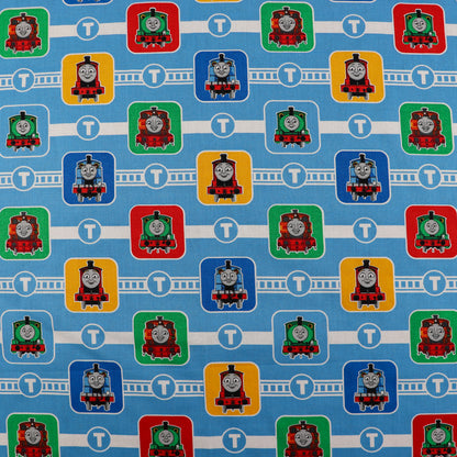 FS907_5 Thomas Character Block | Fabric | Brand, Branded, cartoon, Cartoon Network, Children, comic, comics, Cotton, Engine, Fabric, fashion fabric, Friends, hero, Kids, Light blue, logo, making, Tank, The, Thom, Thomas, Thomas & Friends, Thomas the tank engine, Train | Fabric Styles