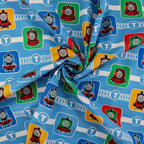 FS907_5 Thomas Character Block | Fabric | Brand, Branded, cartoon, Cartoon Network, Children, comic, comics, Cotton, Engine, Fabric, fashion fabric, Friends, hero, Kids, Light blue, logo, making, Tank, The, Thom, Thomas, Thomas & Friends, Thomas the tank engine, Train | Fabric Styles