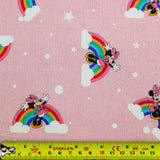 FS760_4 Disney Rainbow Minnie | Fabric | blue, Brand, Branded, Children, Cotton, Denim, Disney, drape, Fabric, fashion fabric, Kids, Letters, Light blue, Love, making, Mermaid, Mickey, Mickey mouse, Minnie, Minnie Mouse, Mouse, Pink, sewing, Skirt, Stripe | Fabric Styles