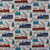FS771_2 Train Track Polycotton | Fabric | Children, Colourful, drape, Fabric, fashion fabric, FS771, Green, Kids, making, Navy, Poly, Poly Cotton, Sale, sewing, Skirt, Train Track, Unicorn, White | Fabric Styles