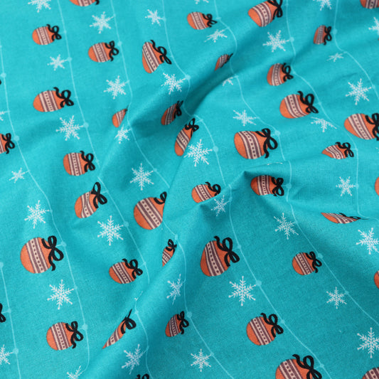 FS682_2 Festive Mount Baubles Cotton Fabric Green | Fabric | blue, celebration, Christmas, Cotton, drape, Dream, Fabric, fashion fabric, Festive, Light blue, making, SALE, sewing, Skirt, Snowflake, Xmas | Fabric Styles