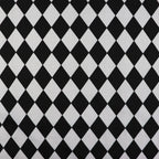 FS687_1 Harlequin | Fabric | Black, Check, drape, Fabric, fashion fabric, Harlequin, making, Poly, Poly Cotton, sewing, Skirt, Squares, Tartan, White | Fabric Styles