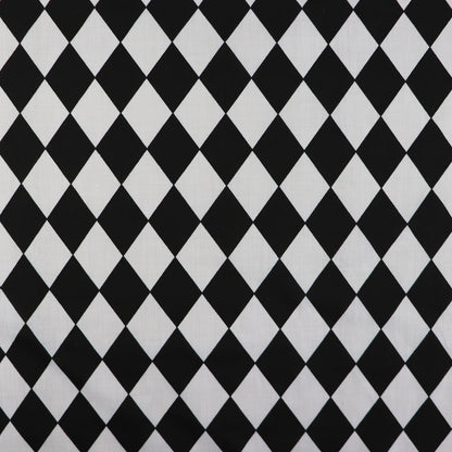 FS687_1 Harlequin | Fabric | Black, Check, drape, Fabric, fashion fabric, Harlequin, making, Poly, Poly Cotton, sewing, Skirt, Squares, Tartan, White | Fabric Styles