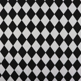 FS687_1 Harlequin | Fabric | Black, Check, drape, Fabric, fashion fabric, Harlequin, making, Poly, Poly Cotton, sewing, Skirt, Squares, Tartan, White | Fabric Styles