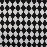 FS687_1 Harlequin | Fabric | Black, Check, drape, Fabric, fashion fabric, Harlequin, making, Poly, Poly Cotton, sewing, Skirt, Squares, Tartan, White | Fabric Styles