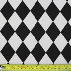 FS687_1 Harlequin | Fabric | Black, Check, drape, Fabric, fashion fabric, Harlequin, making, Poly, Poly Cotton, sewing, Skirt, Squares, Tartan, White | Fabric Styles