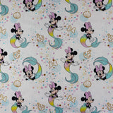 FS760_1 Disney Mermaid Minnie | Fabric | blue, Brand, Branded, Children, Cotton, Denim, Disney, drape, Fabric, fashion fabric, Kids, Light blue, making, Mermaid, Minnie, Minnie Mouse, Mouse, Pink, sewing, Skirt | Fabric Styles