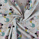 FS760_1 Disney Mermaid Minnie | Fabric | blue, Brand, Branded, Children, Cotton, Denim, Disney, drape, Fabric, fashion fabric, Kids, Light blue, making, Mermaid, Minnie, Minnie Mouse, Mouse, Pink, sewing, Skirt | Fabric Styles