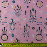 FS681 Totem Dream Catcher Pink | Fabric | blue, celebration, children's, Cotton, Denim, drape, Dream, Dream Catcher, Fabric, fashion fabric, Feather, Feathers, kid, kids, Light blue, making, SALE, sewing, Skirt, Totem | Fabric Styles