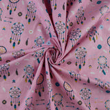 FS681 Totem Dream Catcher Pink | Fabric | blue, celebration, children's, Cotton, Denim, drape, Dream, Dream Catcher, Fabric, fashion fabric, Feather, Feathers, kid, kids, Light blue, making, SALE, sewing, Skirt, Totem | Fabric Styles