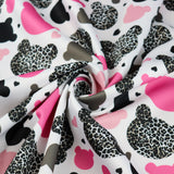 FS1002 Teddy Bear Leopard Scuba Stretch Knit Fabric White | Fabric | animal, bear head, bears, Fabric, leopard, pink, scuba, teddy | Fabric Styles