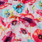 FS1009 Butterfly Poppies Scuba Stretch Knit Fabric Pink | Fabric | Butterfly, fabric, floral, flowers, pink, Poppies, Poppy, rose, roses, scuba, watercolour | Fabric Styles