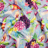 FS1006 Humming Bird Floral Scuba Stretch Knit Fabric Lilac | Fabric | bird, Birds, fabric, floral, Humming, Humming bird, Lilac, pink rose, scuba | Fabric Styles