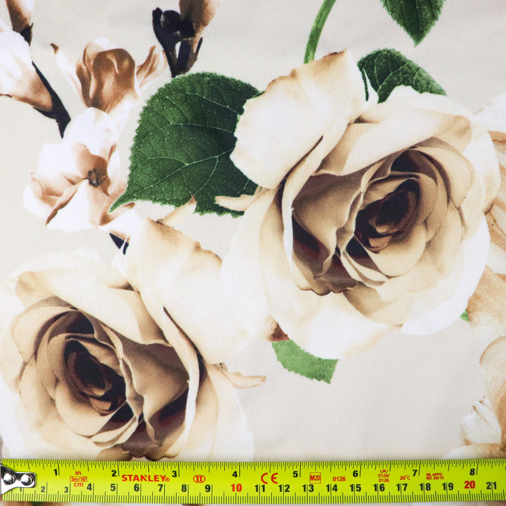 FS1029 Floral Stretch Knit Fabric Black Beige Dusty Pink | Fabric | drape, Fabric, fashion fabric, Floral, Flower, Flowers, Ivory, making, Pink, Rose, Scuba, sewing, Stretchy, White | Fabric Styles