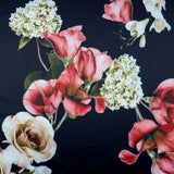 FS1029 Floral Stretch Knit Fabric Black Beige Dusty Pink | Fabric | drape, Fabric, fashion fabric, Floral, Flower, Flowers, Ivory, making, Pink, Rose, Scuba, sewing, Stretchy, White | Fabric Styles