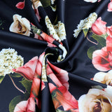 FS1029 Floral Stretch Knit Fabric Black Beige Dusty Pink | Fabric | drape, Fabric, fashion fabric, Floral, Flower, Flowers, Ivory, making, Pink, Rose, Scuba, sewing, Stretchy, White | Fabric Styles