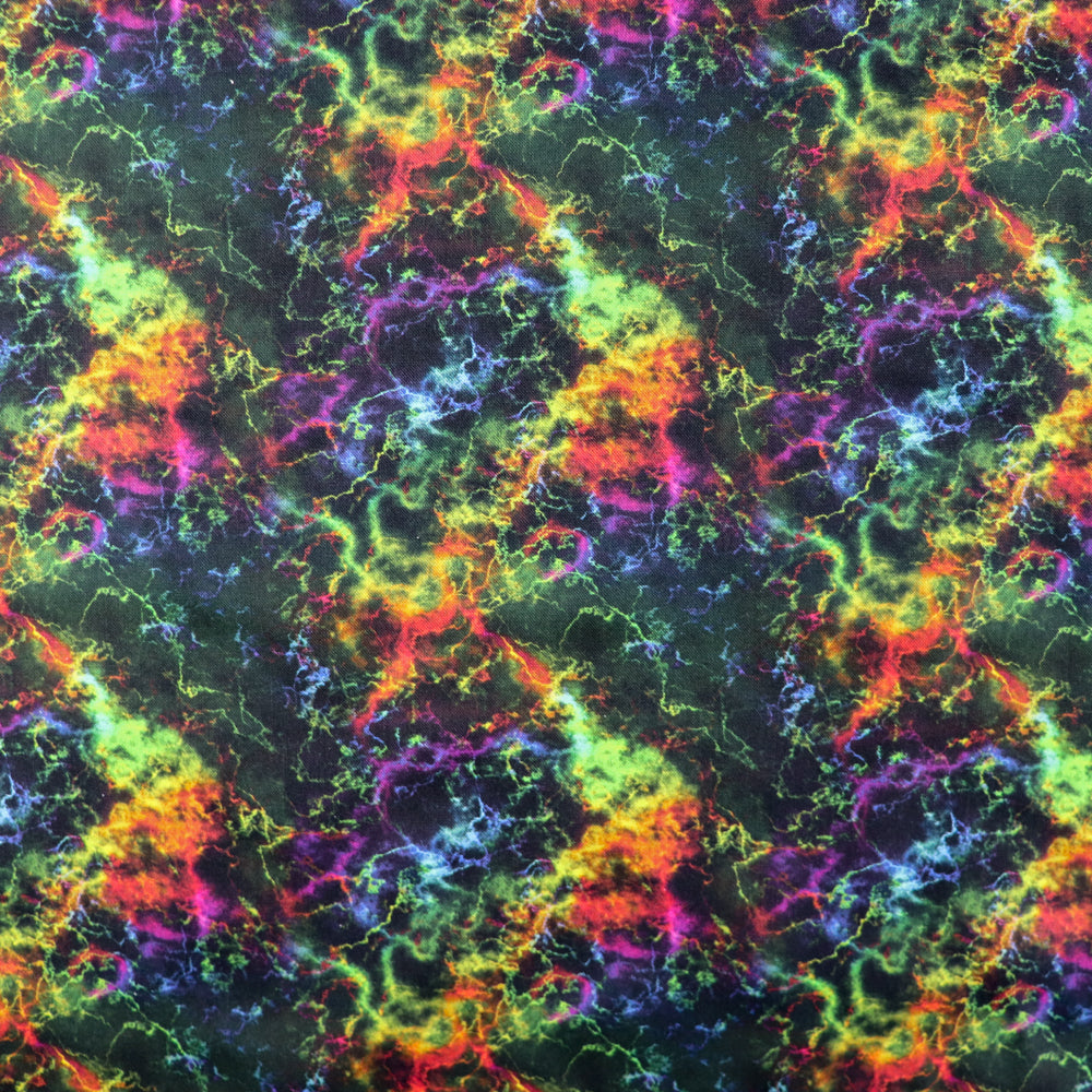 FS1017 Rainbow Storm Cotton Fabric Black | Fabric | children, Cotton, drape, Fabric, fashion fabric, Kids, making, Rainbow, sewing, Skirt, Tie Dye | Fabric Styles