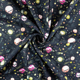 FS1016 Planets Cotton Fabric Black | Fabric | children, Cotton, drape, Fabric, fashion fabric, Galaxy, Kids, making, Planets, sewing, Shooting star, Skirt, star, Stars, Tools, Veg, vegetables | Fabric Styles